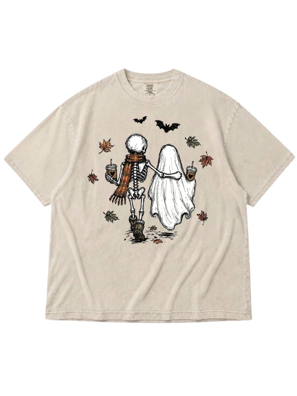 Comfort Colors Ivory Halloween Skeleton & Ghost Graphic Tee